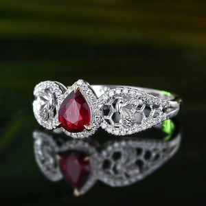 SGARIT doğal taş GUILD sertifikalı 18K beyaz altın 0.43CT ısıtılmamış yakut yüzük güvercin kan kırmızı yakut elmas yüzük - Product Image 2