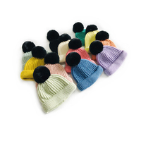 Bonnet personnalisé en acrylique côtelé avec pompon pour bébé, couleur bonbon, chaud et extensible, idéal pour l'extérieur en hiver