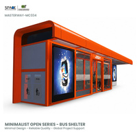Abri de bus moderne et personnalisé, climatisé, avec portes coulissantes automatiques et caissons lumineux publicitaires