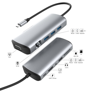 Cổ phiếu với loại C để USB3.0 * 3 + USB-C PD + SD + TF + HDMI + RJ45 + âm thanh + USB2.0 + VGA 11-in-1 3.0 giao diện USB C <span class=keywords><strong>HUB</strong></span> Docking Station - Product Image 1