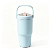 Gobelet de voyage isotherme avec poignée, vert menthe, couvercle rabattable, anti-fuite, pour café, thé, eau, bureau, extérieur