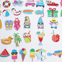 Patch brodé à thème estival en gros, thermocollant ou à coudre, motif dessin animé pour vêtements d'enfants, chapeaux et sacs à dos