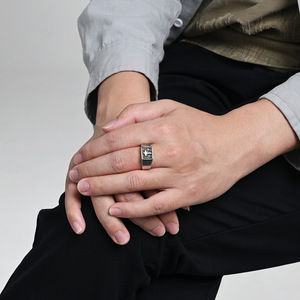 Men's <b>Titanium</b> Steel Cross <b>Ring</b> Square Geometric Design Index Finger Fashion Jewelry Gift Gold Black Steel Color - Product Image 2