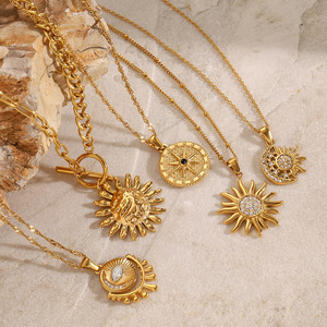 Collar con Colgante de Sol y Luna Dorado Yueli, Cadena de Acero Inoxidable, Diseño Geométrico, Joyería de Moda para Mujer - Product Image 4