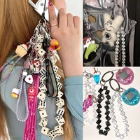 RW Punk Girl peluche coeur poupée dés porte-clés breloque perle noeud jeu voiture porte-clés sac à main pendentif accessoire pour sac décoration