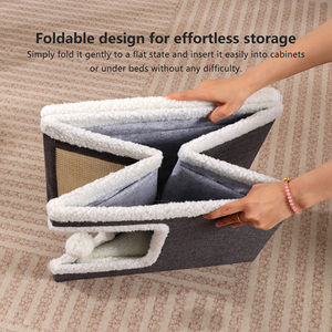 Casa para Gatos Plegable Portátil Grande Personalizada, Diseño de <span class=keywords><strong>Cueva</strong></span> de Tela con Rascador de Sisal y Juguete Colgante para Múltiples Mascotas - Product Image 5