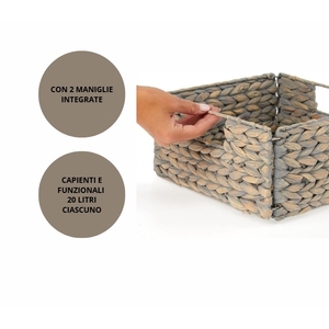 ชุดตะกร้าเก็บของจากหญ้าทะเลธรรมชาติ 2 ใบ ขนาด 20 ลิตร รูปทรงสี่เหลี่ยมผืนผ้า พร้อมหูหิ้ว กล่องจัดระเบียบสำหรับใช้ในบ้าน - Product Image 3