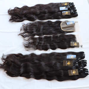 Vison 100% cheveux humains vierges indiens bruts, tissage en lot brésilien avec fermeture en dentelle, cuticule alignée - Product Image 1