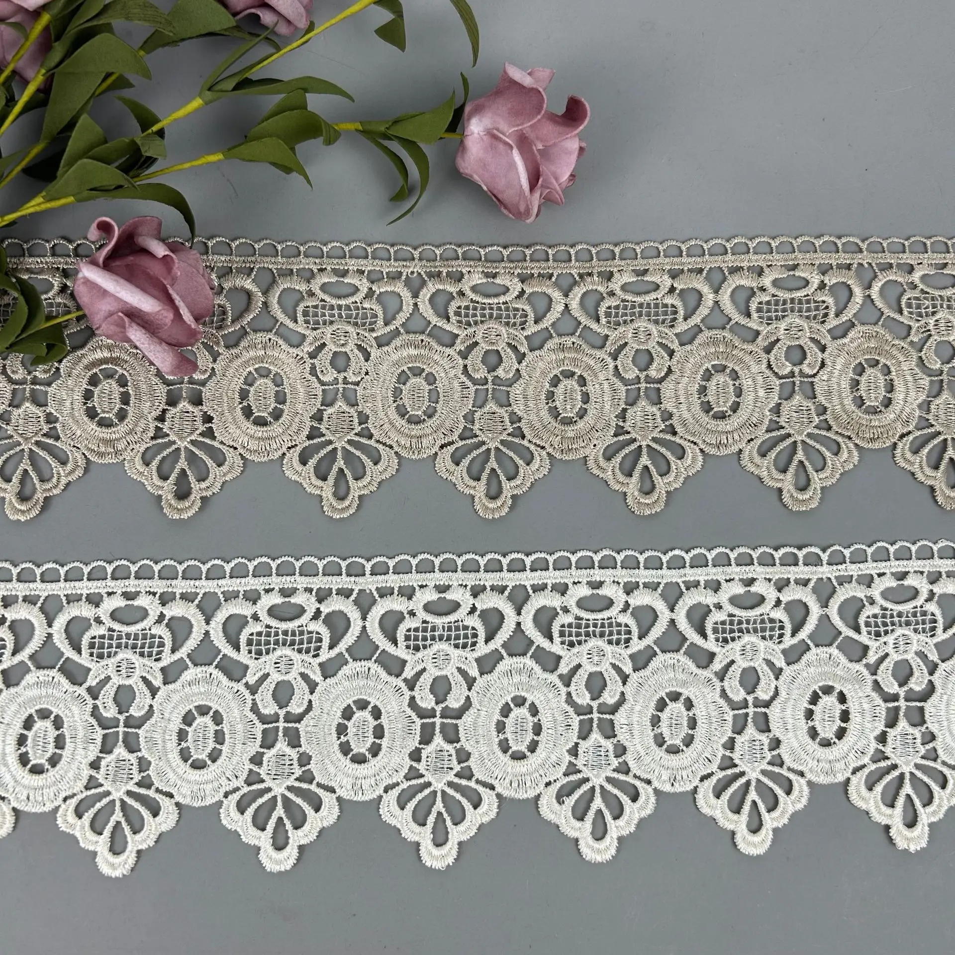 Whole sale thailand african market patterned embroidery lace trim eyelet fabric 100% cotton