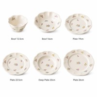 Service de vaisselle en céramique motif floral Jardin Français : Assiettes, bols, tasses, soucoupes, assiettes creuses, assiettes à dessert