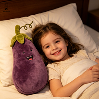 Coussin en peluche aubergine violet vif - Coussin décoratif doux en forme de légume - Décoration alimentaire unique pour chambre d'enfant