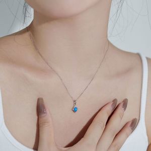 Dylam High End Jewelry 925 Sterling Silver 5A Cubic Zirconia Blue White Oval Pattern Shape Synthetic <b>Opal</b> Pendant <b>Necklace</b> - Product Image 6