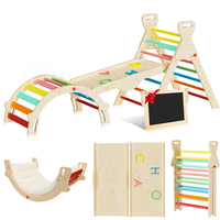 Pickler-Dreieck 8-in-1 Faltbares Klettergerüst aus Holz mit Rutsche, Bogen, Leiter, Rampe und Kreidetafel für Kleinkinder