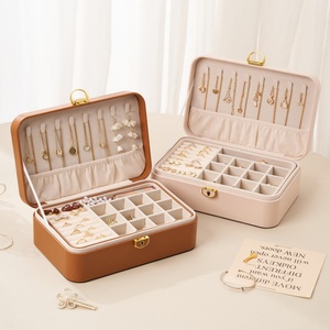 Best Seller Customized Logo Double Layer PU Leather Jewelry Gift Box <b>Case</b> All-Brown Rectangle Shape with Waterproof Lock - Product Image 3