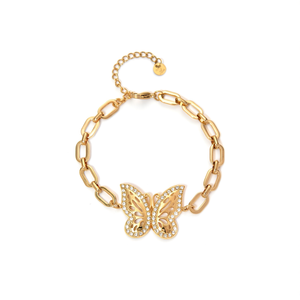 Gold Plated Stainless Steel Butterfly <b>Bracelet</b> With <b>Crystal</b> Accents Fashion Chain Link Jewelry - Product Image 2