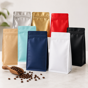 Sachet à fond plat pour grains de café sans valve, fermeture éclair, emballage en aluminium avec logo personnalisé, 250g 500g <span class=keywords><strong>1kg</strong></span>, vente en gros, fourniture OEM - Product Image 1