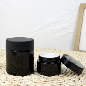 Pot en verre transparent noir mat avec logo personnalisé, bouchon à vis résistant aux enfants, récipient de stockage - Product Image 1