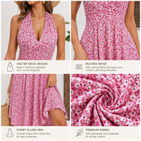 Robe Halter Tendance à Imprimé Floral pour Femme, Décontractée, Sans Manches, Tenue de Plage, Vente Directe Usine