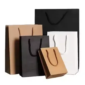 Feixin più economico personalizzato stampato il tuo Logo marrone bianco sacchetto di carta Kraft biodegradabile regalo Shopping borsa a mano con manici