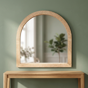 Natural Wood <b>Framed</b> Glass <b>Arched</b> Wall Mirror Mid Century Modern Design Lightweight Wall-Mounted Wedding Home Decor | Aqudus - Product Image 2