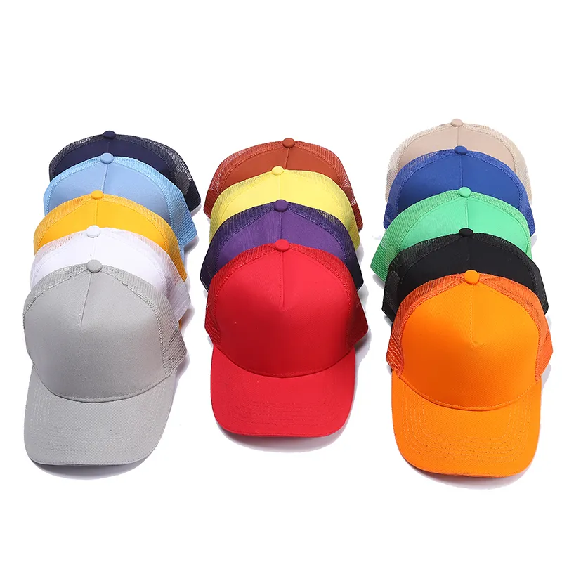 プレーン5パネルメッシュトラッカー帽子卸売空白無地ロゴカスタム野球帽印刷刺繍女性ゴラス