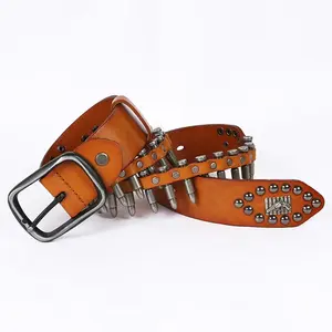 2024 New Custom Personalized Bullet Belt Punk Style Knight Handcrafted Decorative Belt Leather For Belt Men And Women