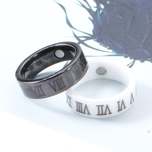 Ceramic Roman Numeral <b>Ring</b> 6mm Women's Zircon Diamond Bezel Setting Fashion <b>Couple</b> <b>Ring</b> White And Black - Product Image 4