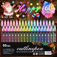 Stylo à double ligne métallique fantaisie, ensemble de 60 couleurs, marqueurs fluorescents scintillants, pointe de pinceau double face, sans écriture