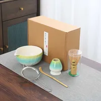 Yubin LF-204 Seramik Gradyan Matcha Seti Japandi Tarzı Porselen Yüz Kitaplık Çay Fırçası 5 Parçalı Çevre Dostu Kahve Çay Seti