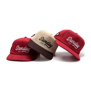 Créez votre propre logo brodé, casquette snapback en velours côtelé personnalisée à 5 panneaux, à visière pré-courbée et non structurée - Product Image 1