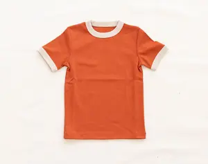 Kaus kasual bayi laki-laki, atasan kaus bayi laki-laki Musim Panas anak-anak blok warna potong lengan pendek katun rajut warna polos