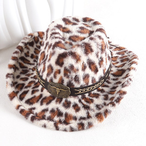 Sombrero de Vaquero ZhenXi M56-58cm con Estampado de Leopardo, Felpa Cálida, Estilo Otoño-Invierno - Product Image 2