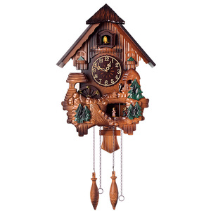 Reloj de Pared de Madera Estilo Europeo con Sonido de Cuarzo, Funciona con Pilas, con Números en Forma de Casa para el Hogar - Product Image 1