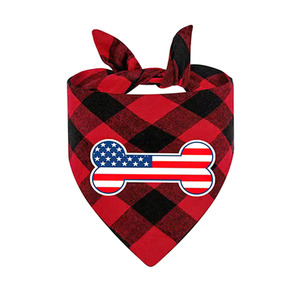 Pet Triangular Bandana Plaid American Flag Bone Design Dog Cat Neck <b>Scarf</b> Festival Novelty Accessory - Product Image 2