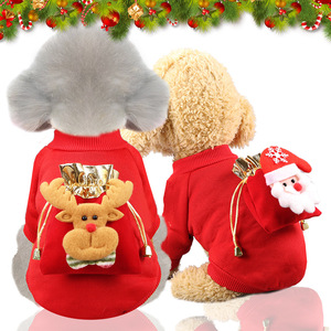 Christmas Dog <b>Cat</b> Hoodie Warm Fleece Winter <b>Clothes</b> With Lucky Bag Santa Reindeer Design Pet Apparel - Product Image 2