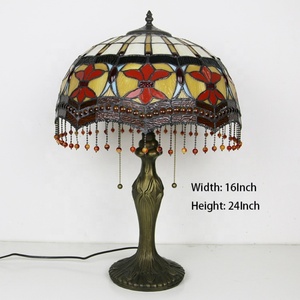 LongHuiJing Tiffany Style Stained Glass <b>Table</b> <b>Lamp</b> with Peacock <b>Base</b> and Tassels - Romantic Pastoral Design - Product Image 3