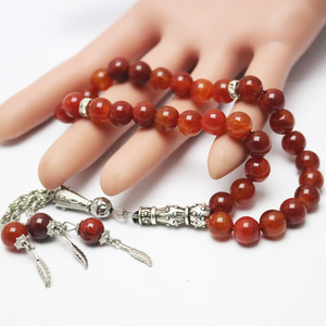 Bijoux islamiques personnalisés religieux de haute qualité tasbih Muslim Rose 33 prières plumes Tassel rose agate 10mm 8mm perle - Product Image 1