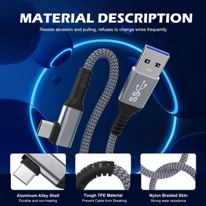 <span class=keywords><strong>Cable</strong></span> de Carga Rápida USB 3.2 Tipo <span class=keywords><strong>C</strong></span> de 90 Grados y 3A, <span class=keywords><strong>Cable</strong></span> USB <span class=keywords><strong>C</strong></span> con Cubierta de Nailon y Aleación de Aluminio para Auriculares VR, <span class=keywords><strong>C</strong></span>ámara y Teléfono - Product Image 5