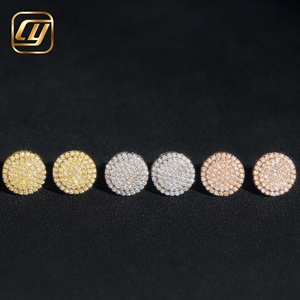 Boucles d'oreilles clous de luxe en moissanite plaqué or 18 carats, taille brillant rond, micro-pavé, forme boule, bijoux unisexe pour usage quotidien - Product Image 1