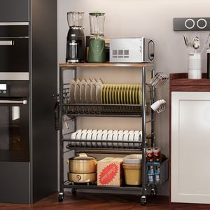 Étagère de rangement de <span class=keywords><strong>cuisine</strong></span> multi-niveaux avec panier en métal, organisateur de casseroles et de poêles, égouttoir à vaisselle pour ranger les plats, les assiettes, la vaisselle - Product Image 1