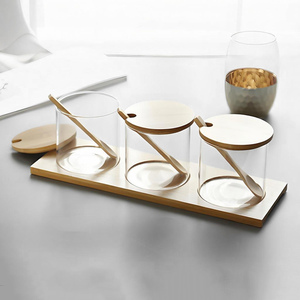 Sale <span class=keywords><strong>pepe</strong></span> condimento condimenti portabottiglie <span class=keywords><strong>villaggio</strong></span> cucina vetro vasetti di spezie con coperchio di bambù Set - Product Image 6