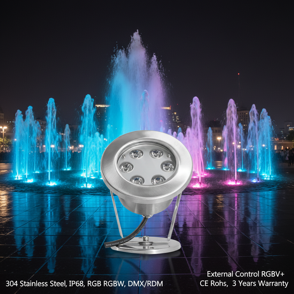 RGB 3in1 Color Changing DMX Control IP68 Stainless Steel LED Pool Lights Underwater Lighting