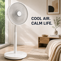 Ventilateur sur pied BLDC à 7 pales de 14 pouces avec oscillation 3D, télécommande, 12 vitesses, hauteur réglable, mode veille, en plastique