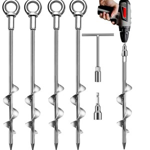 Ensemble d'ancres au sol en acier inoxydable Eda, boulons spirales M12, matériel de fixation pour tentes et trampolines, résistance à la cisaillement de 5000 lb - Product Image 1