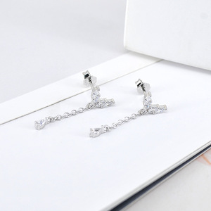 Cross Border S925 Silver Long Micro Pave Zircon Tassel Boucles d'oreilles pour les femmes Minimalist Cool Style - Product Image 3