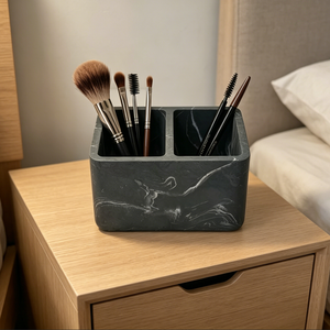 Porte-pinceaux de maquillage en polyrésine imitation marbre noir à <span class=keywords><strong>2</strong></span> compartiments, organisateur de pinceaux cosmétiques pour comptoir, rangement pour pinceaux de maquillage, organiseur de salle de bain - Product Image 2
