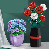 92360-92365 Mainan Konstruksi Partikel Kecil Mawar Lily Hydrangea Rhododendron Dekorasi Bunga Hadiah untuk Anak Perempuan