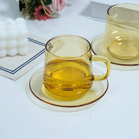 Tasses à café en verre ambré de 350 ml, empilables, avec poignée, tasses à thé colorées pour expresso, cappuccino, latte, thé, lait