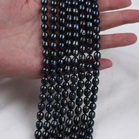 6-7mm/9-10mm perle de riz de couleur verte de paon teinte brin de perles d'eau douce véritables