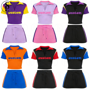 Completo da <span class=keywords><strong>Donna</strong></span> 2 Pezzi 2026: Pantaloncini <span class=keywords><strong>Polo</strong></span> e Gonna Casual Sexy con Logo Personalizzato, Alta Qualità, Color Block e Patchwork - Product Image 1
